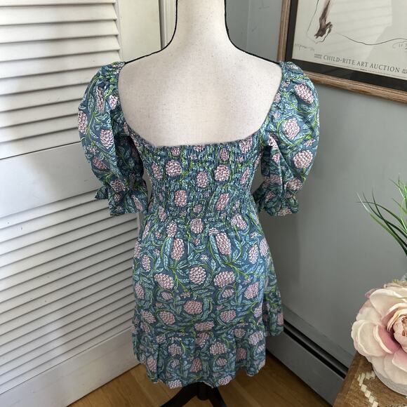 PERRY WALKER COLLECTIVE Womens Dress XS-M Green Floral Smocked Off Shoulder - Picture 5 of 12